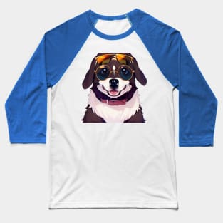 Happy Dog With Glasses Sticker Baseball T-Shirt